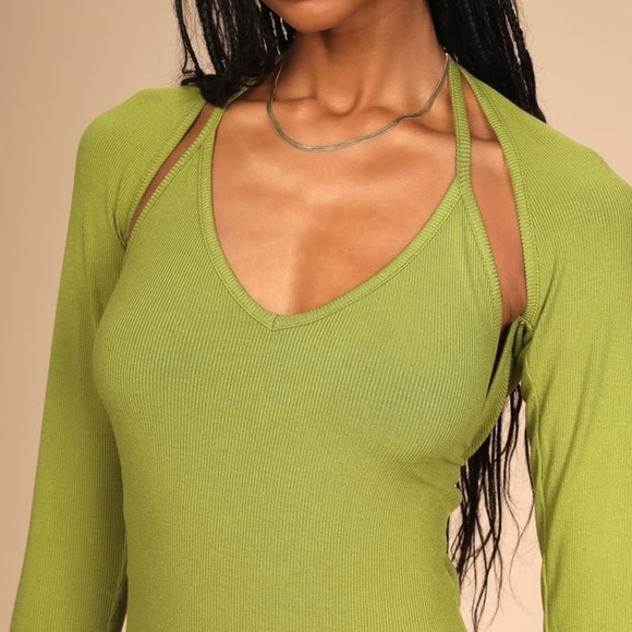 Light Green Two-Piece Bodycon Dress & Cardi Set - Picture 4 of 6